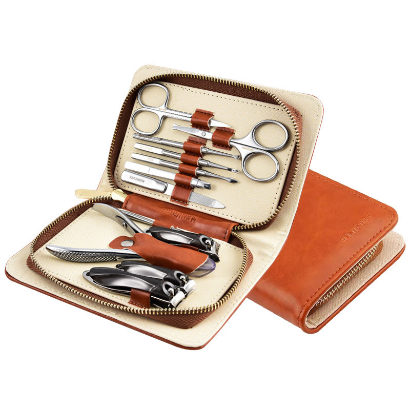 不锈钢12件套指甲钳平口套装指甲剪高档商务礼品修甲全套指甲刀