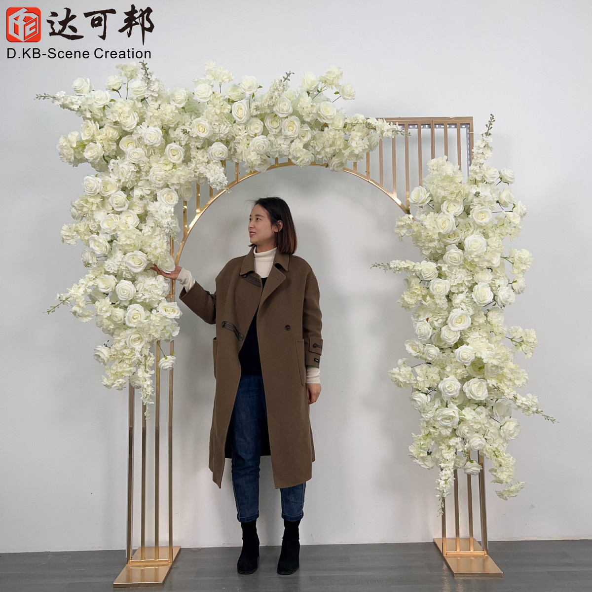 插花拱门粉色布置婚庆橱窗婚礼装饰路引仿真花花艺酒店仿真假花