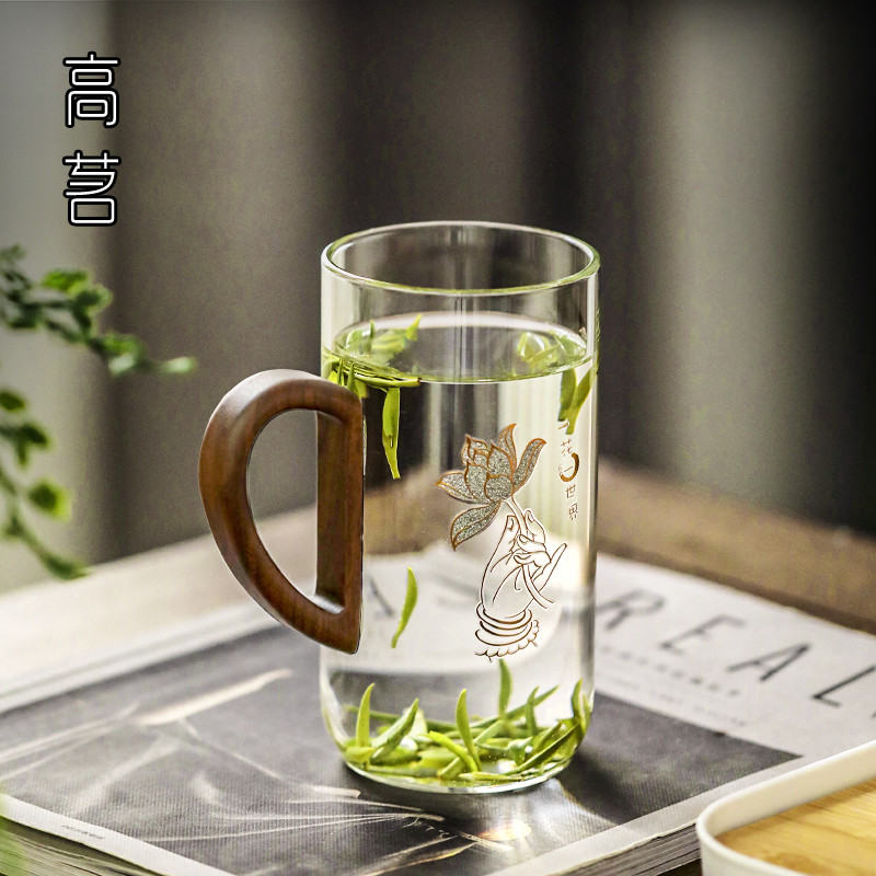 5OH3茶馆绿茶玻璃杯子耐高温带把泡茶杯男士喝茶个人茶道
