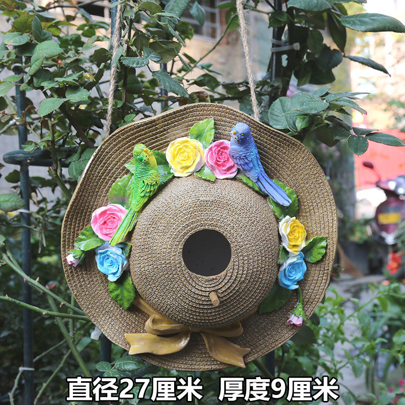 庭院装饰别墅花园造景园艺挂件美式乡村树脂户外草帽仿真鸟窝创意