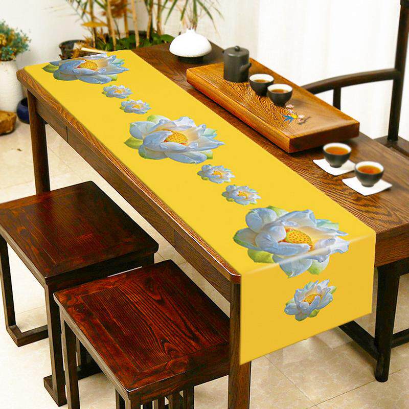 桌旗禅意步步莲花防水中式茶席餐垫方圆桌布供桌盖巾挡布包邮图片
