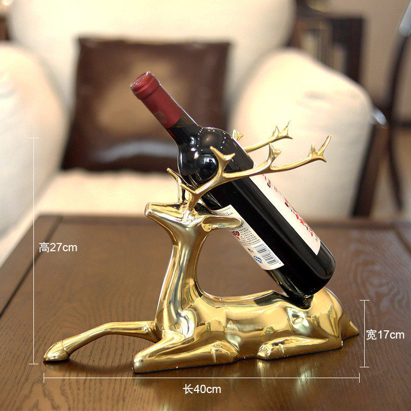 红酒架摆件现代轻奢个性创意家居装饰品架电视酒柜纯铜鹿酒瓶客厅