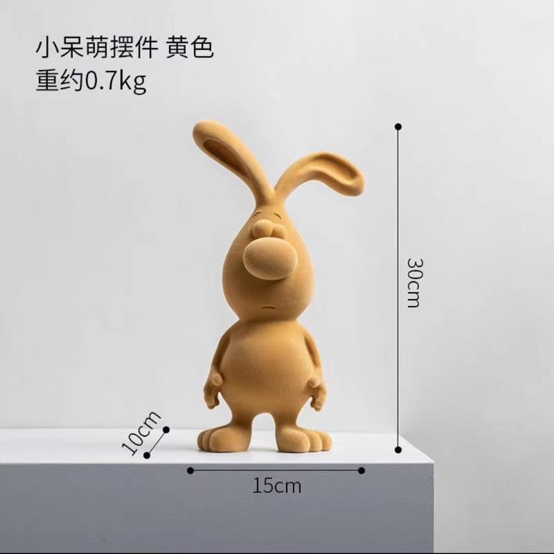 植绒小呆萌大鼻兔树脂桌客厅书房儿童房立体植绒装饰摆件摆工艺品