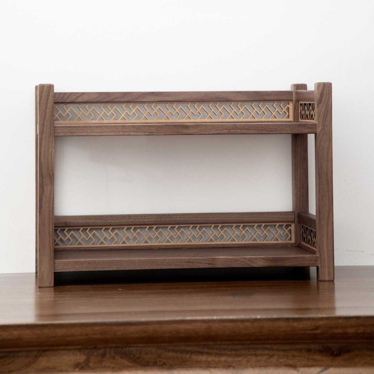 黑胡桃桌面置物架小型双层博古架实木多宝阁茶壶摆件茶具展示架