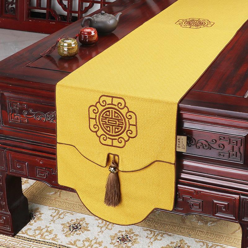 新中式防水刺绣桌旗禅意长条桌布艺茶台垫布中国风高端茶旗