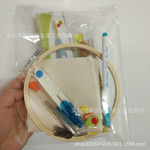 戳戳绣棉麻戳戳组合套装绣布木头戳戳针16cm仿竹绣圈