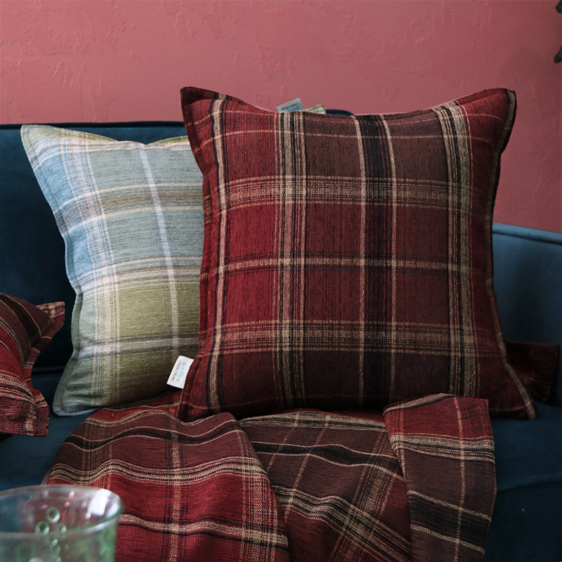 乡村美式客厅沙发抱枕枕套床头腰枕格子英伦复古靠垫卧室床上新品