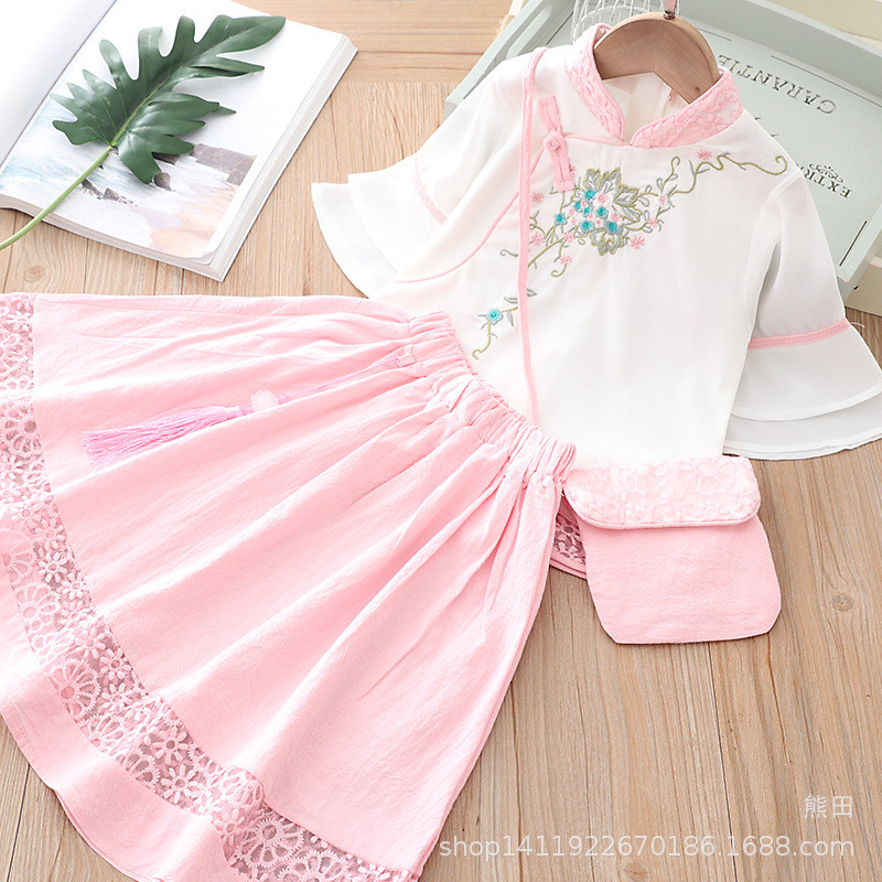 汉服女童2021夏装宝宝古装唐装儿童超仙襦裙小女孩中国风棉麻套裙