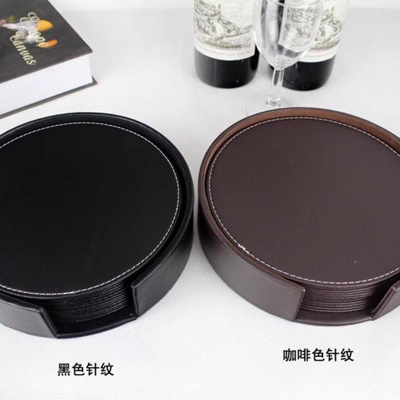 现货金色皮革餐桌用品茶杯垫餐垫碗垫防烫垫隔热垫六片装可批