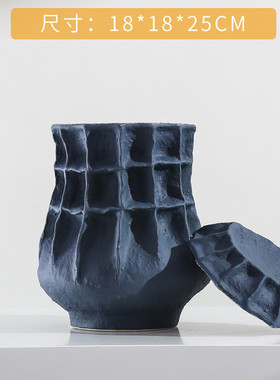 手工创意艺术花瓶陶瓷花器不规则样板间插花装饰摆件带盖外贸批发