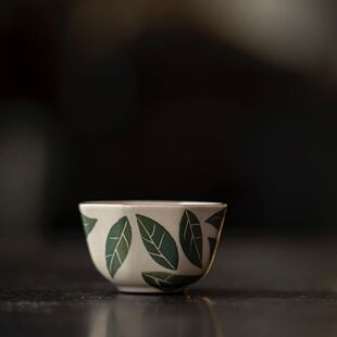 野有作粉引手绘树叶杯茶杯功夫茶具品茗杯主人杯小号闻香功夫茶具