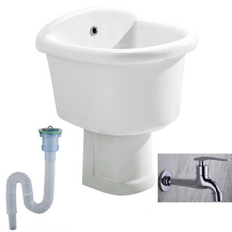 恒莎陶瓷立柱式拖把池拖布池阳台盆家用方形拖把卫生间墩布池分体