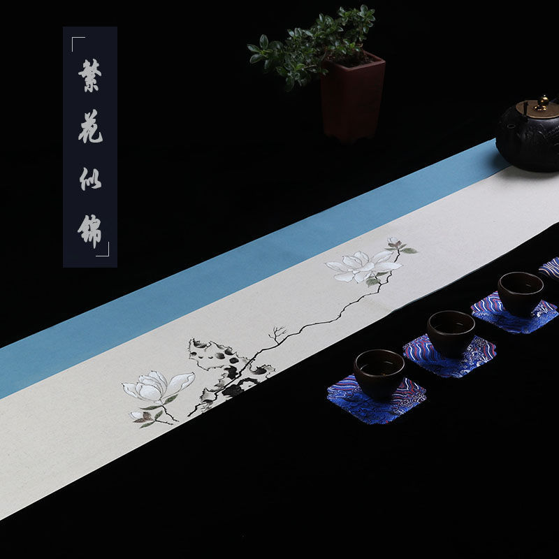 防水中式桌旗禅意手绘棉麻布艺中国风茶席复古茶台茶几桌布厂家