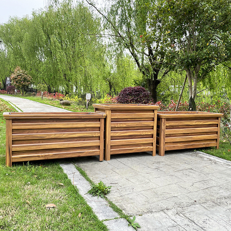厂家源头户外仿木纹铝合金花箱市政道路隔离景观花池长方形花箱
