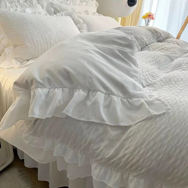 床上用品全套ins床裙四件套绿色少女心花边奶学生宿舍床上三件套