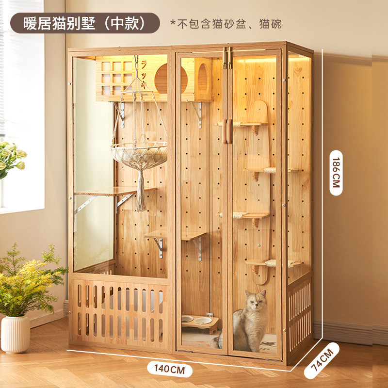 大型家用猫屋猫别墅豪华猫笼猫咪别墅全景玻璃猫房子室内猫舍