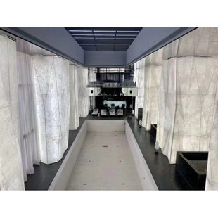 轻奢别墅冰玉天然大理石圆餐桌现代白酒店背景墙面家用茶几客厅