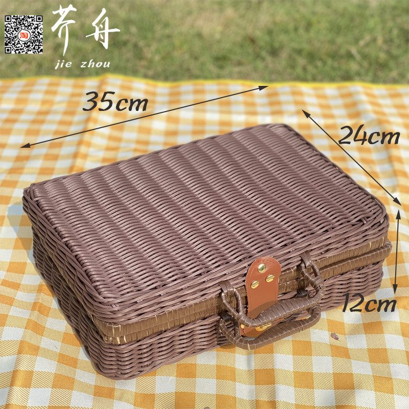 1s2j批发手工仿藤编手提箱复古野餐户外收纳箱大号篮子拍摄道具礼