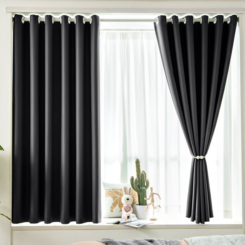 qd4d2022年新款免打孔安装伸缩杆一整套简易遮阳卧室窗帘飘窗遮光