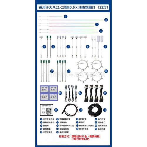 热销适用于2123款大众id6x动态光影幻彩气氛围灯64色专车专用