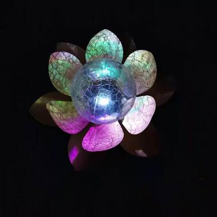现货太阳能莲花灯led七彩莲花埋地插灯花瓣裂纹球地草坪装饰灯