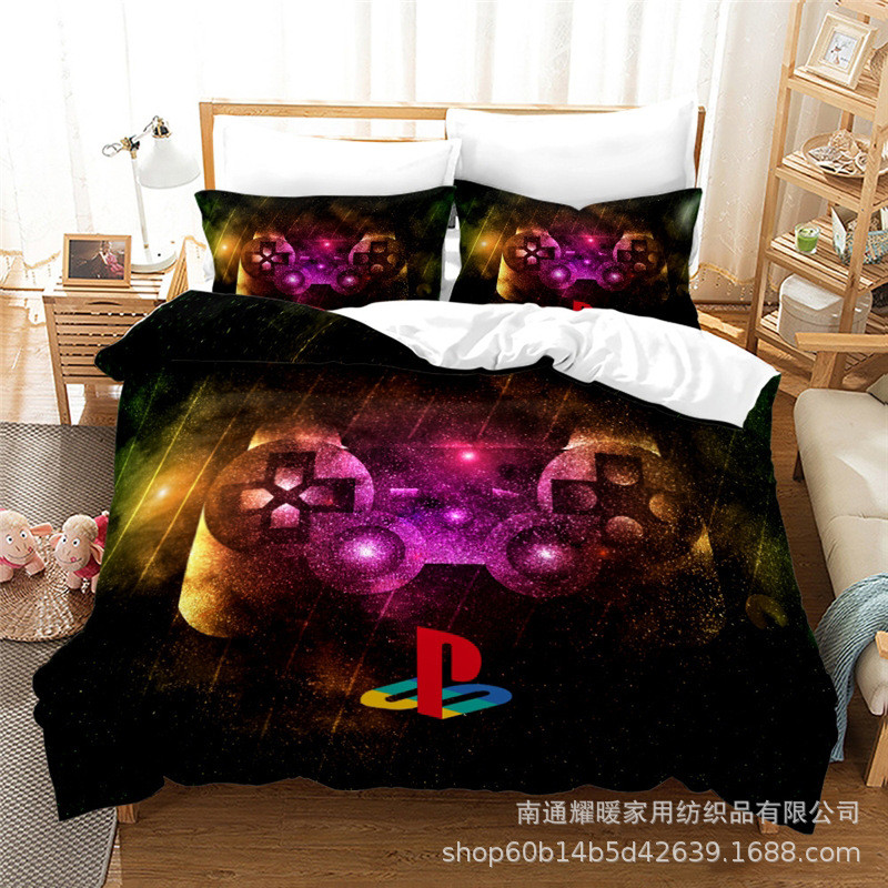 热销3d数码印花gameover游戏机手柄跨境床上用品四件套三件套床单