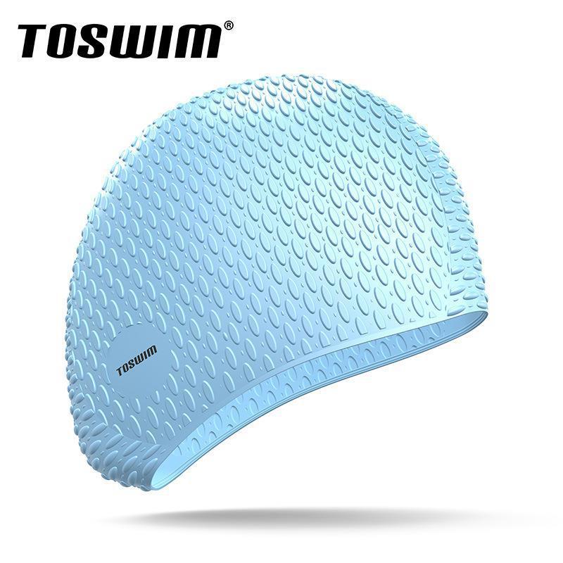 toswim时尚女胜泳帽女长发成人大号防水护耳泡泡帽拓硅胶泳帽