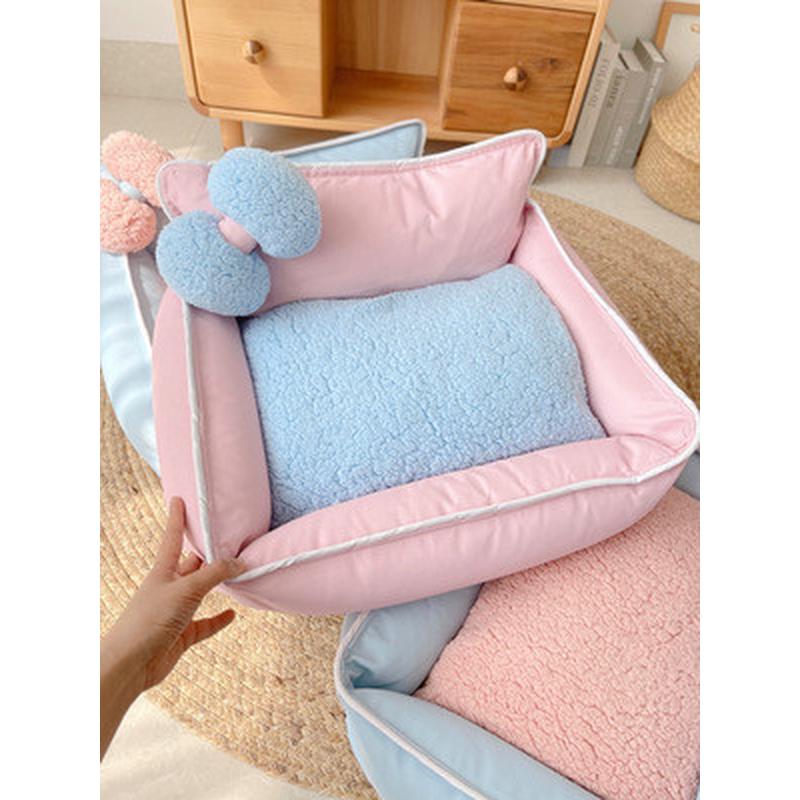 蝴蝶结全可拆洗四季双面狗窝猫窝方形春夏可爱中小型宠物沙发狗床