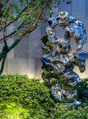 不锈钢太湖石雕塑售楼部园林景观装饰艺术品户外水景抽象落地摆件