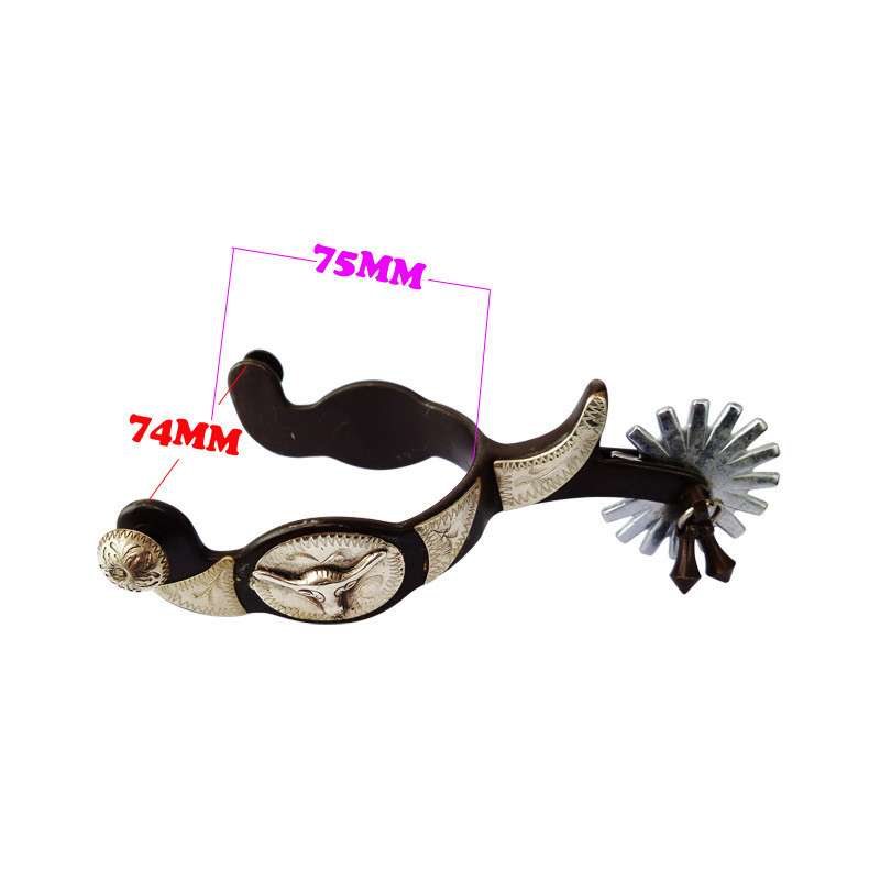 【色西式马刺镶德银装饰板雕花西部马刺仿古sp5106】