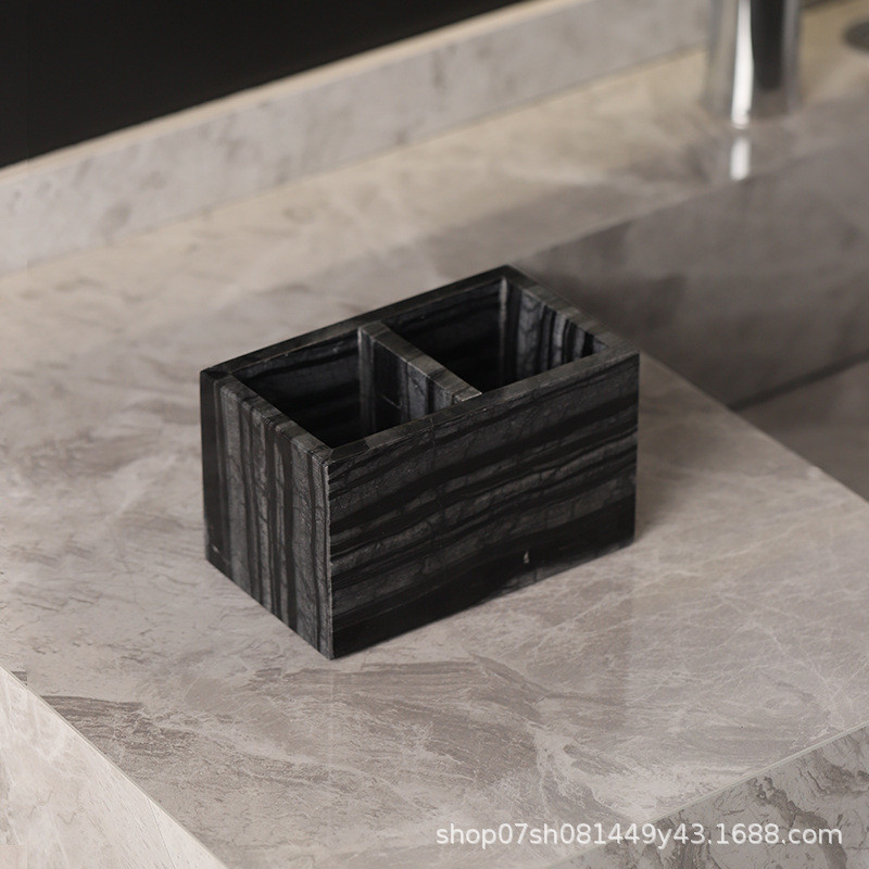 北欧大理石收纳盒梳妆洗手台梳子牙刷牙膏置物盒化妆棉美妆刷笔筒