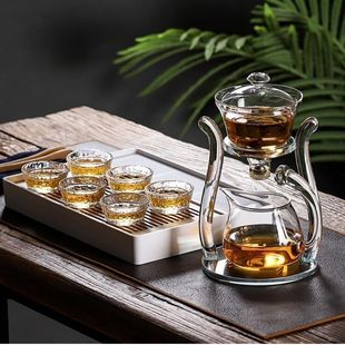 加厚防烫办公室功夫泡茶套装 家用懒人自动磁吸耐热玻璃茶具套装