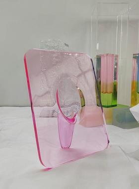 轻奢亚克力插花瓶装饰餐桌彩色花盒客厅厂网红摆件单支插花器迷你