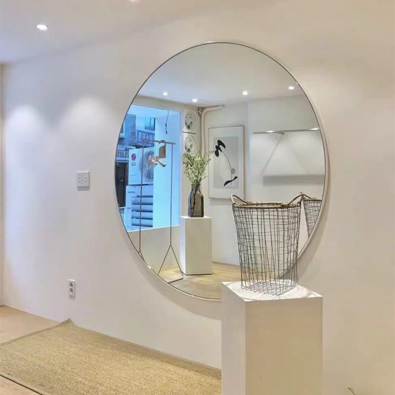 大圆形不锈钢边框镜镜子服装店试衣镜轻奢家用墙面装饰全身客厅