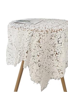 ri0t布料镂空桌布法式田园风刺绣餐桌布茶几柜防尘沙发盖布巾白色