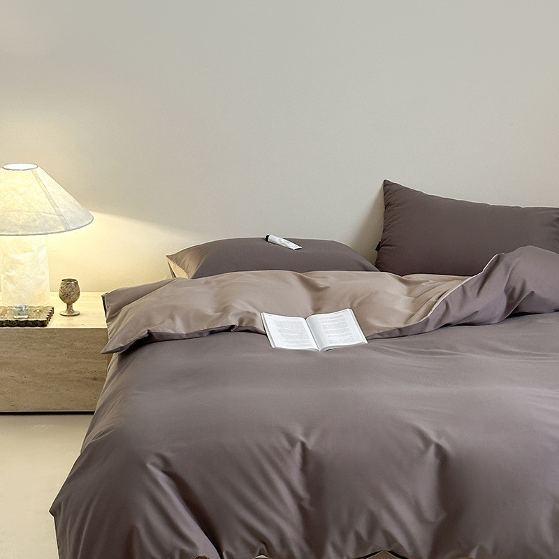 2024秋冬新品100床笠素色陶瓷轻磨毛全棉四件套纯色双拼撞色支