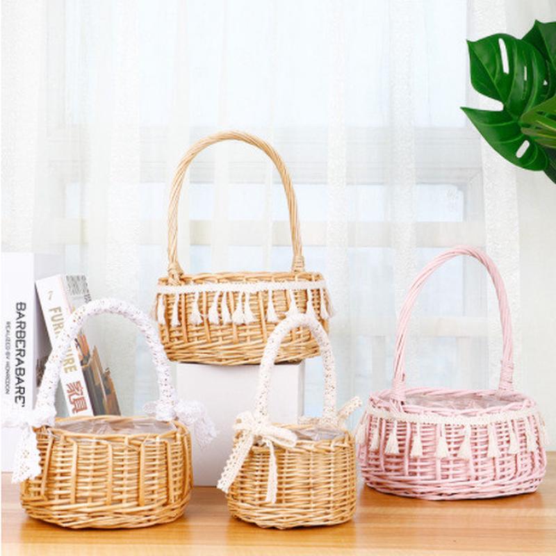 藤编柳编草编手工编织花篮手提水果鸡蛋多肉插花花盆花童野餐小篮