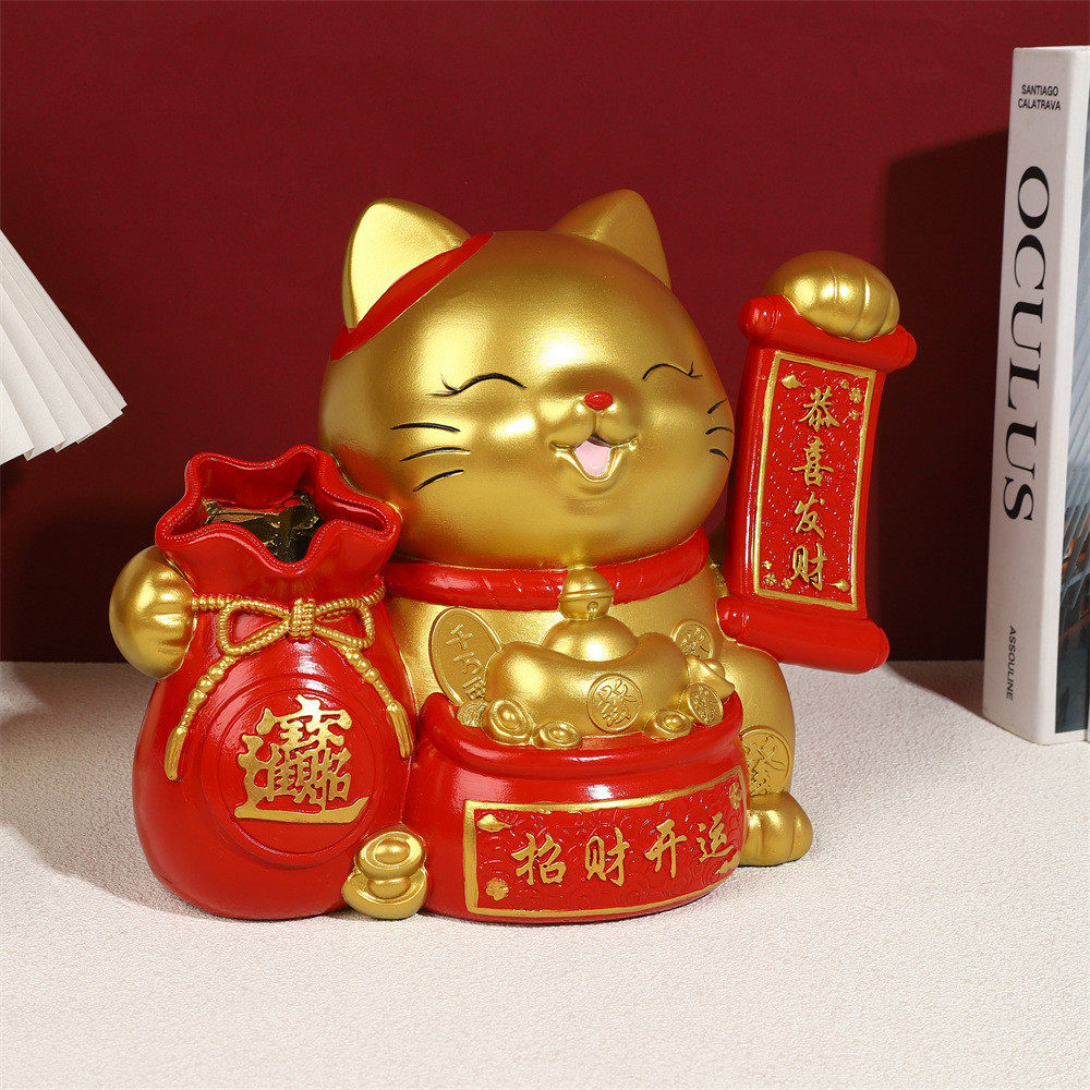 国风可爱招财猫桌面家居装饰摆件工艺品招财猫树脂开业装饰小摆件