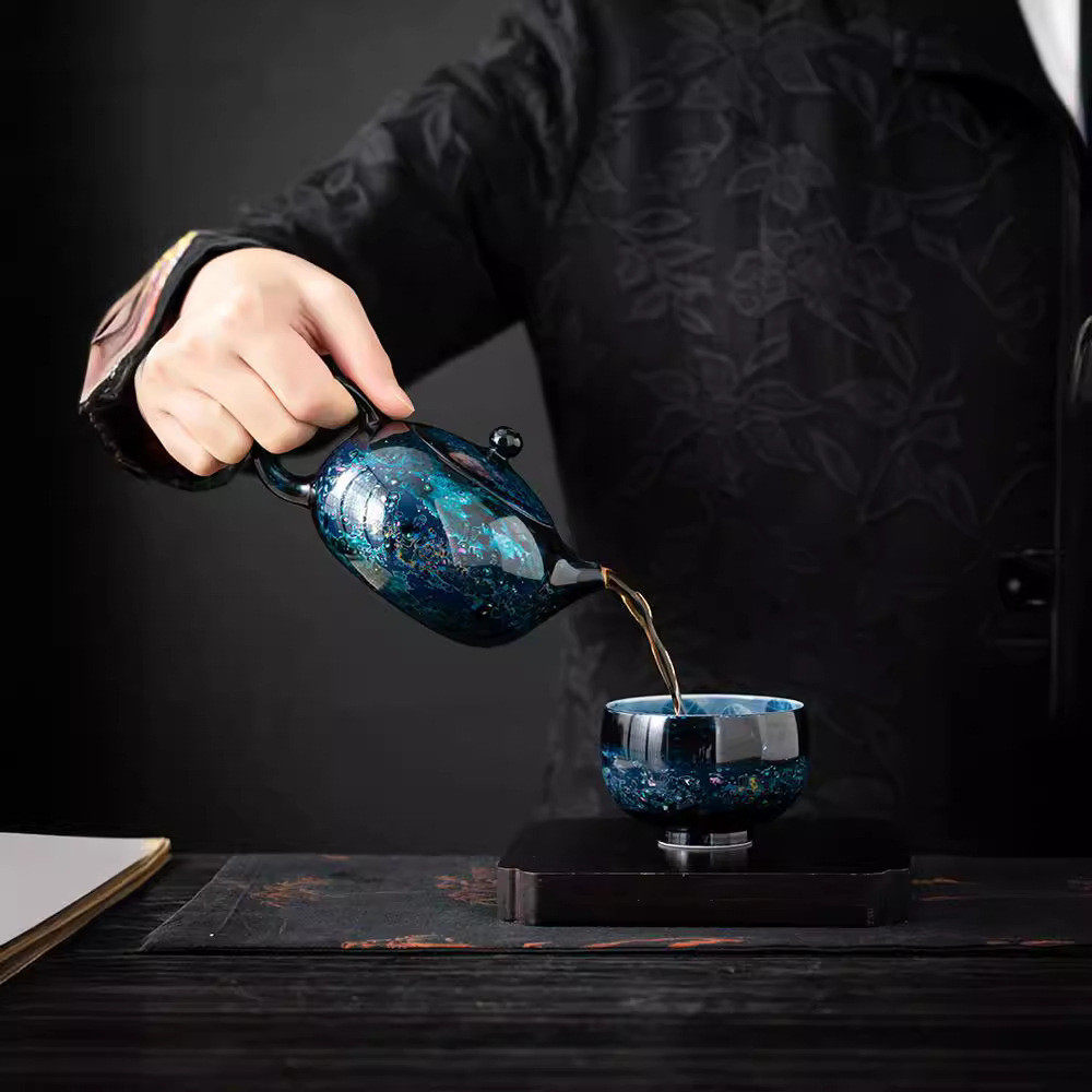 热销林剑军手作大漆星空蓝茶壶高档漆器大红纯手工泡茶壶大容量单