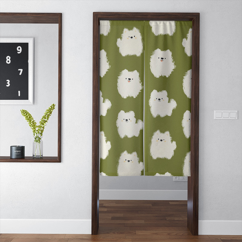 热销跨境微笑天使萨摩耶家用狗狗单面布艺门帘送杆子卧室厨房可爱