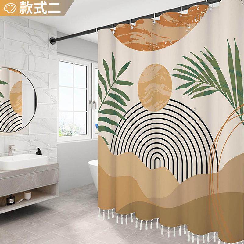 波西米亚风涤纶浴帘流苏防水防霉加厚浴室帘数码印花隔断挂帘