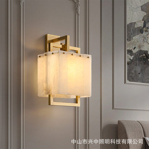 热销新中式西班牙云石吊灯全铜简约大气餐厅客厅卧室书房灯具个性