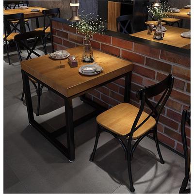 美式实木餐桌咖啡厅小酒馆小吃店餐桌椅组合小方桌工业风餐桌1013