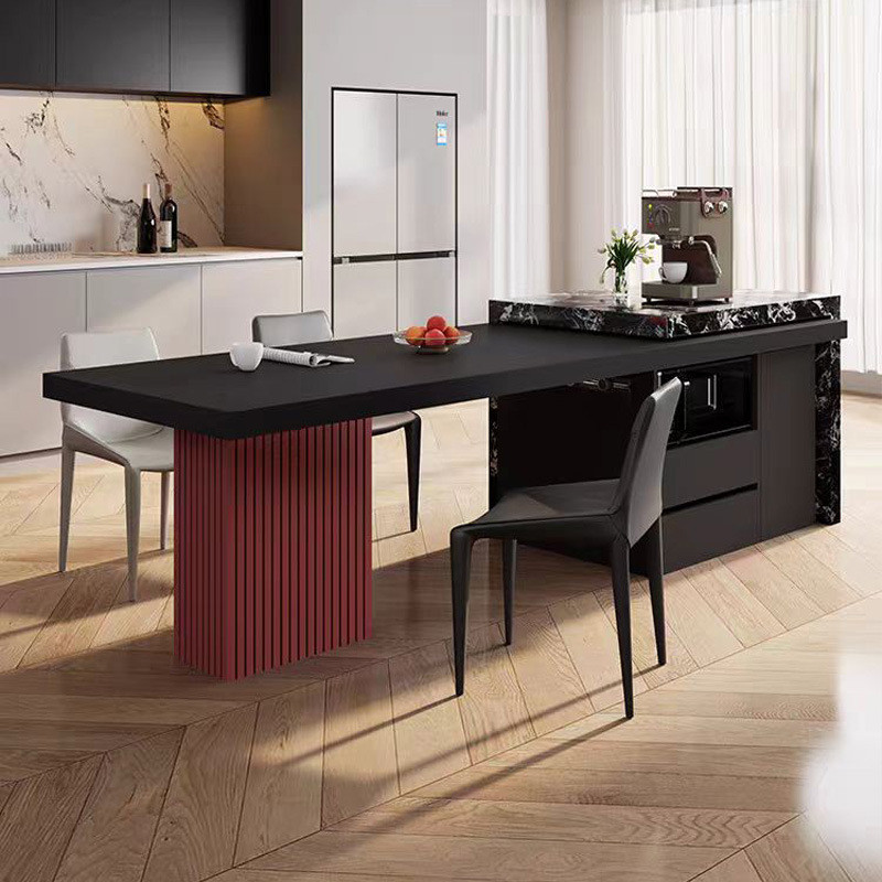 现代极简岩板岛台餐桌一体可高级厨房家用小户型伸缩导台倒中岛台