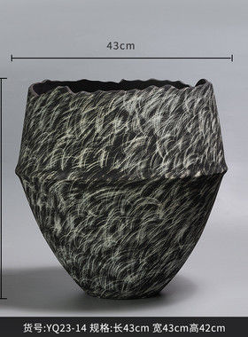 博西家居麦浪陶瓷花瓶摆件中式复古做旧纹高档样板间装饰品花盆