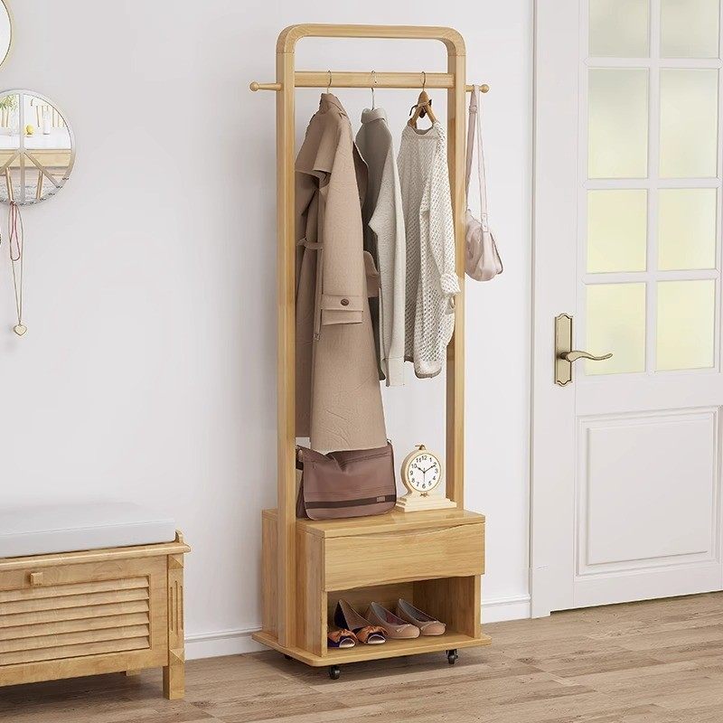 北欧穿带鞋柜试衣镜简易置物架家用客厅带滑轮卧室实木衣帽架衣架,收纳整理,置地/升降晾晒衣架,淘宝优惠券,粉丝福利购,淘宝优惠卷