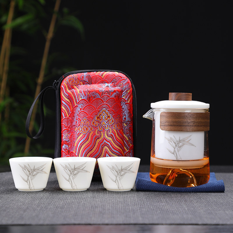德化羊脂玉瓷快客杯旅行茶具套装三杯户外便携式一壶商务伴手礼品