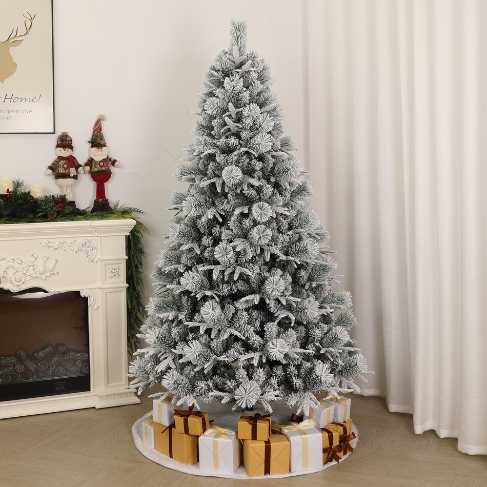 2024年热销pe松针混合落雪植绒装饰圣诞节圣诞树装饰源头厂家