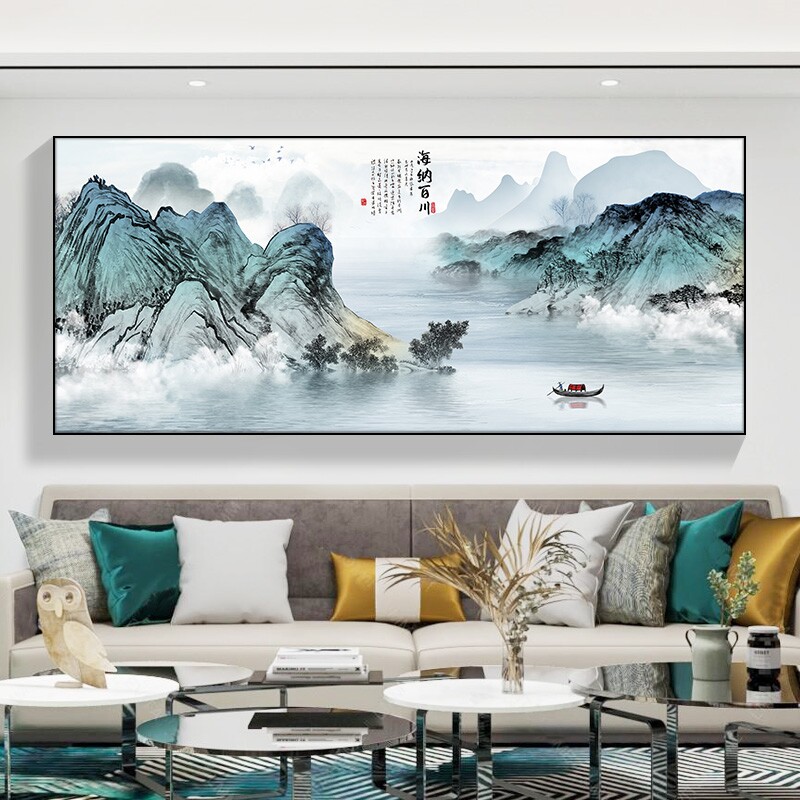 新中式客厅装饰画中国风大气单幅沙发背景墙挂画办公室晶瓷画