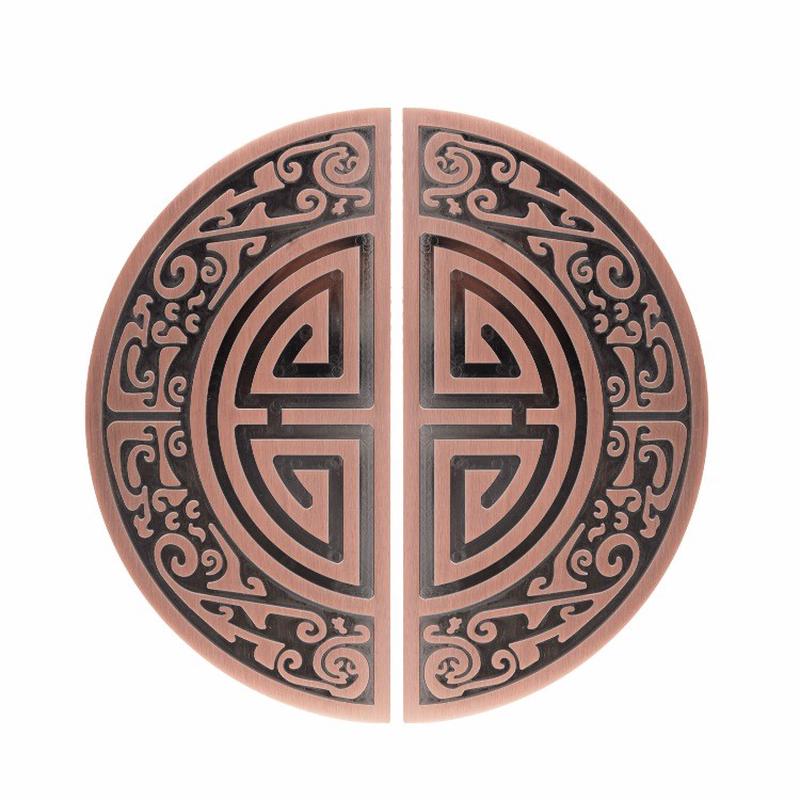 铝合金玻璃门拉手圆形半圆祥云雕刻把手仿古欧式新中式红古铜